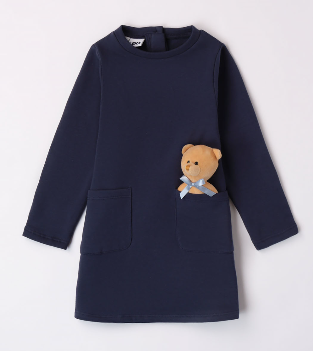 AW23 iDO Navy Blue Teddy Bear Pockets Dress