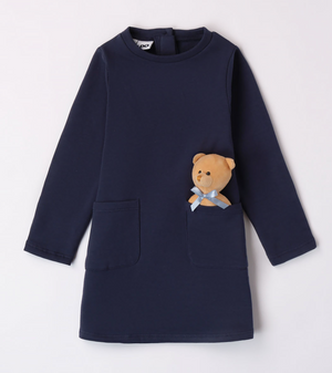 AW23 iDO Navy Blue Teddy Bear Pockets Dress