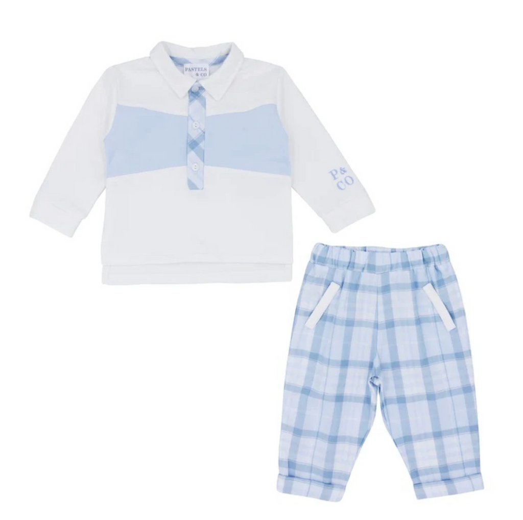 AW23 Pastels & Co DAVE Blue & White Panel Checked Trousers Set