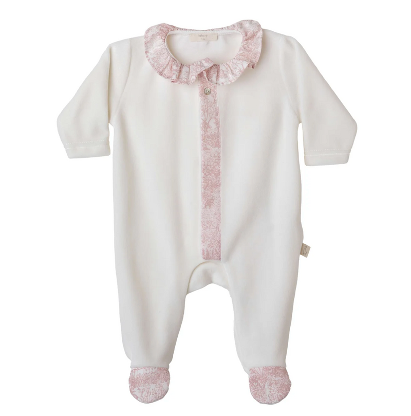 Baby Gi Ivory & Pale Pink Velour AURORA Frill Babygrow