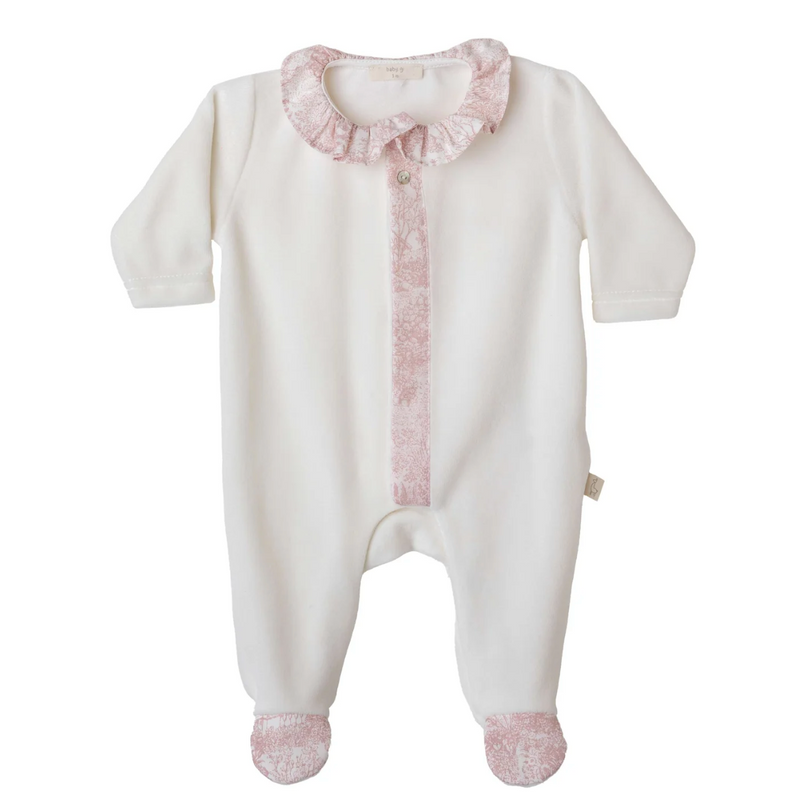 SS24 Baby Gi Ivory & Pale Pink Velour AURORA Frill Babygrow