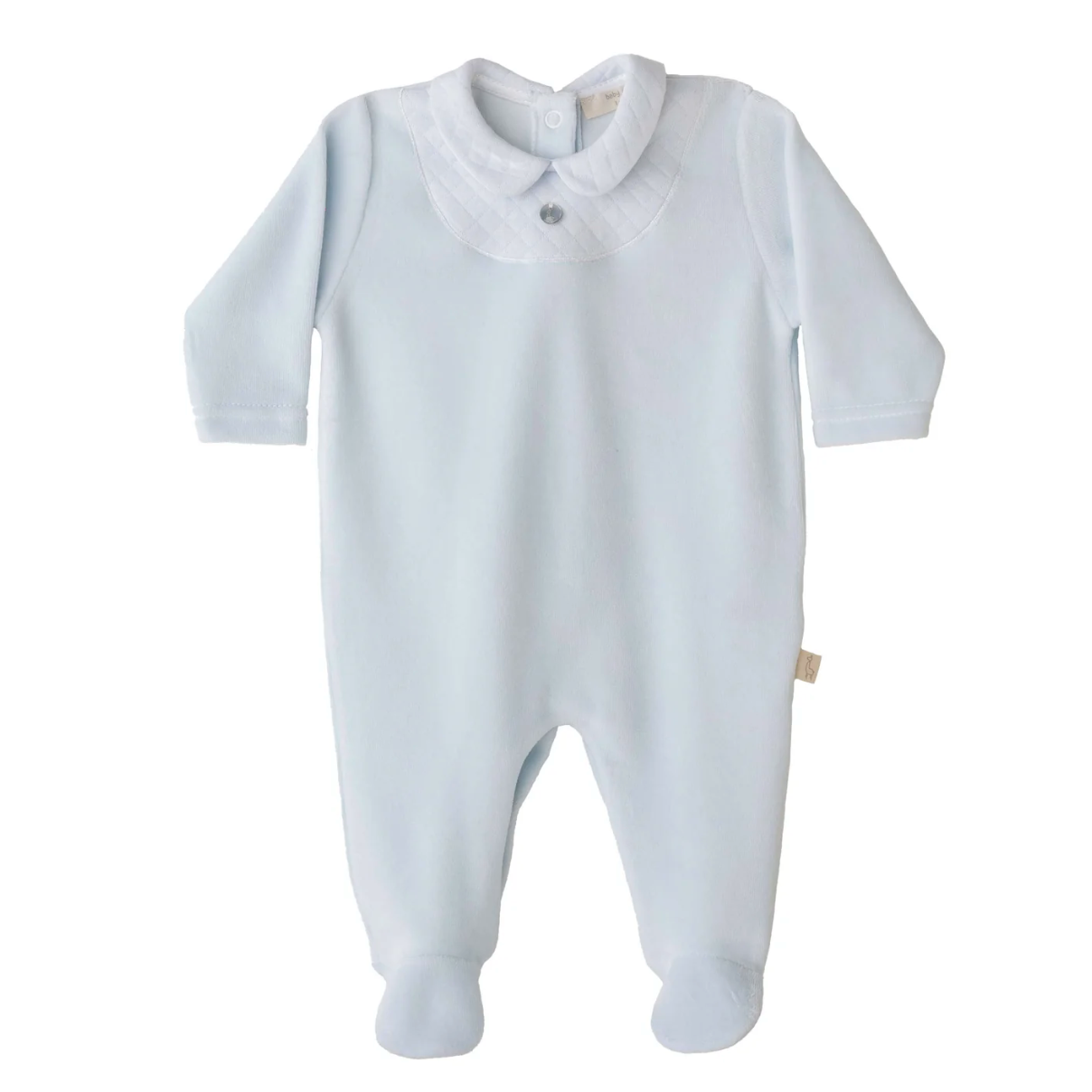 Baby Gi Pale Blue & White Velour Quilted Babygrow