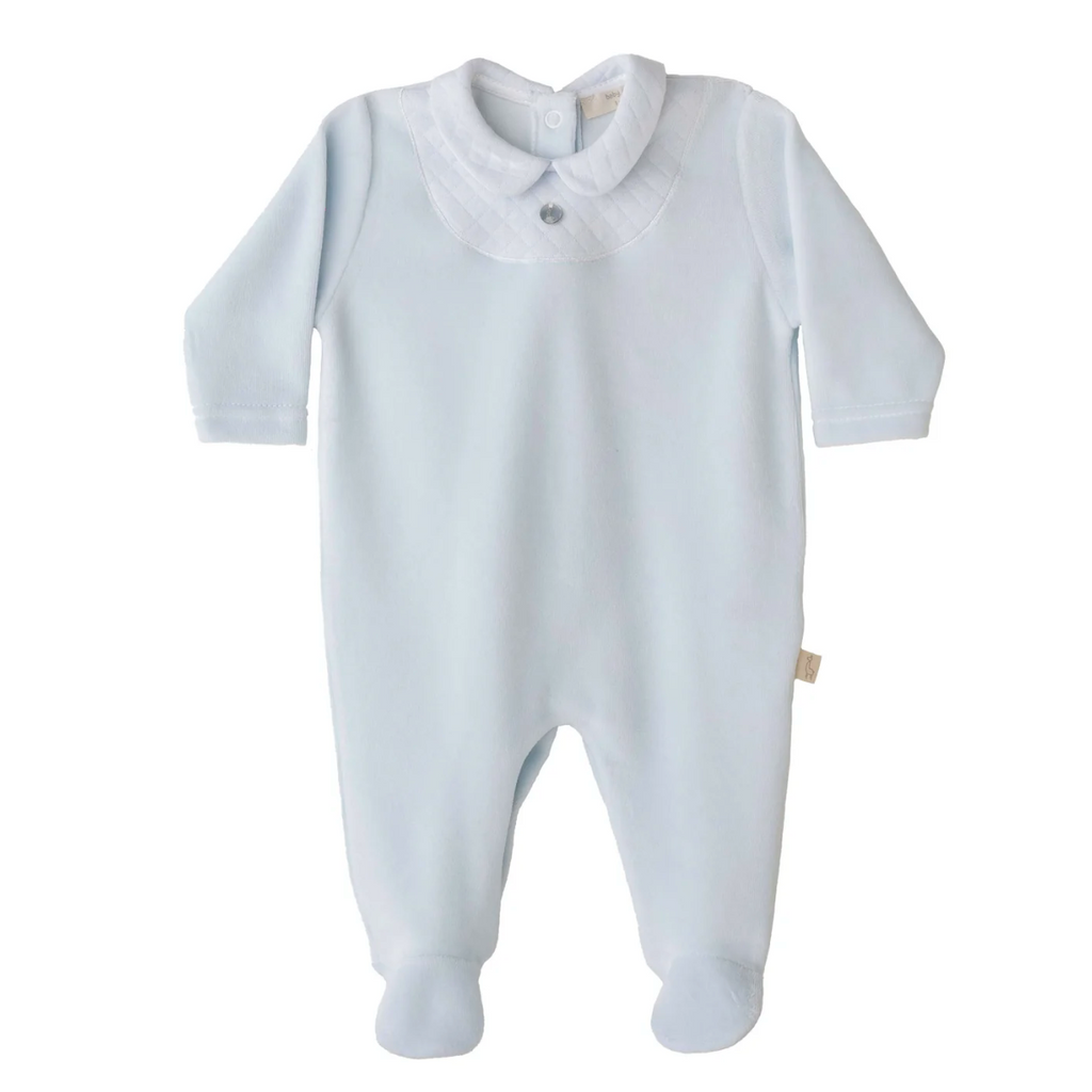 Baby Gi Pale Blue & White Velour Quilted Babygrow