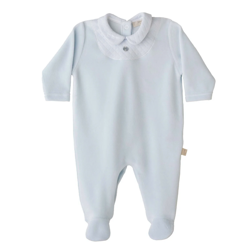 AW23 Baby Gi Pale Blue Quilted Velour Babygrow