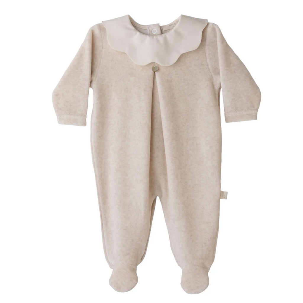 Baby Gi Beige Velour Scallop Pique Babygrow