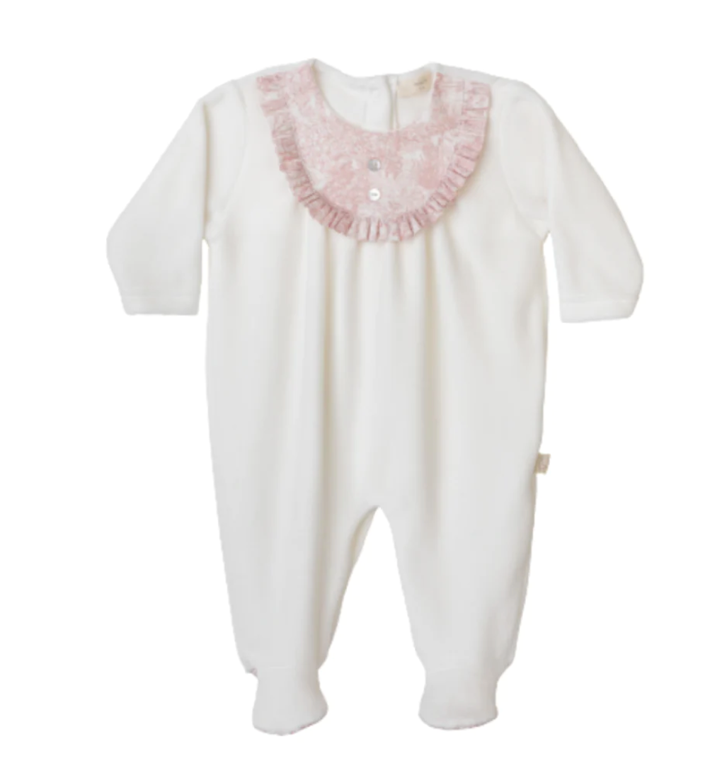 Baby Gi Ivory & Pale Pink Velour AURORA Frill Babygrow
