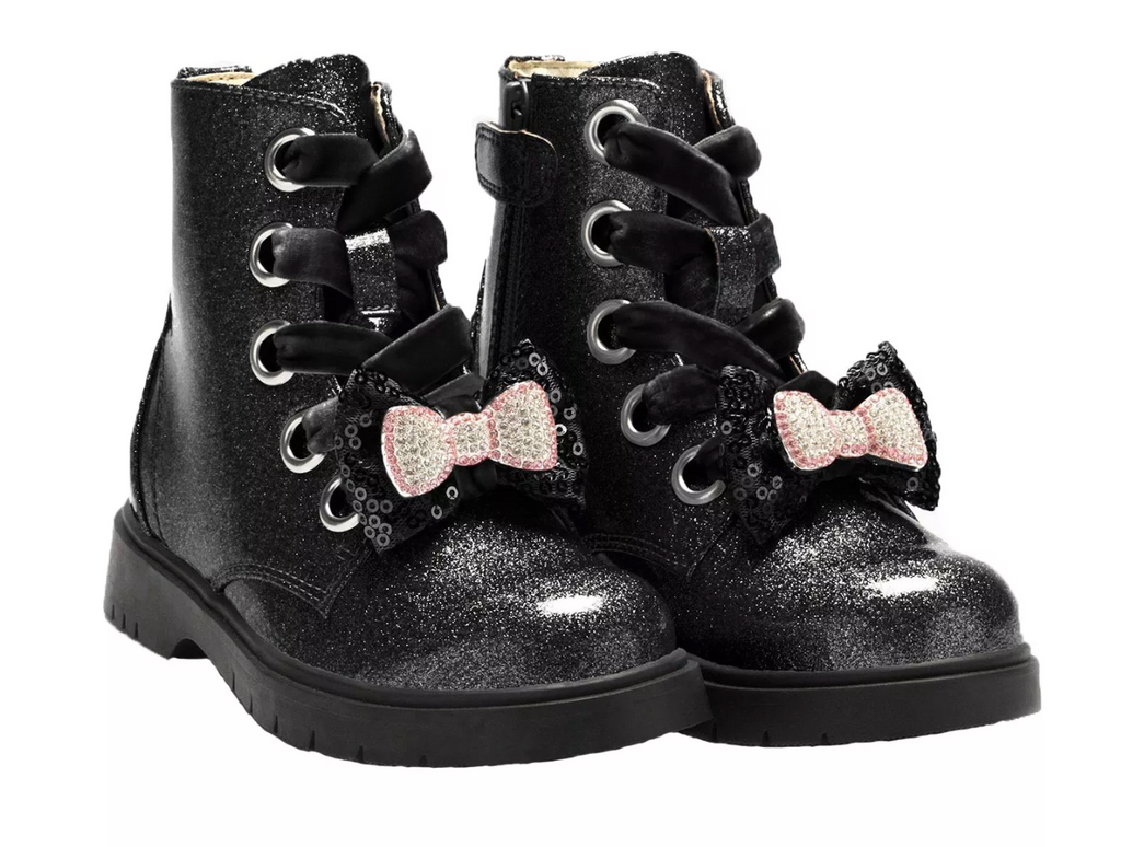 AW23 Lelli Kelly FIOR DI FIOCCO Black & Pink Glitter Sequin Bow Boots