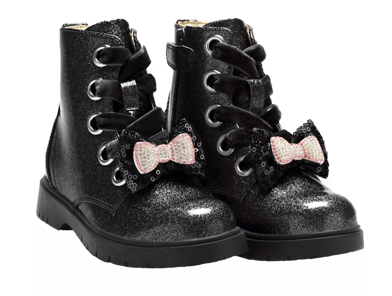 AW23 Lelli Kelly FIOR DI FIOCCO Black Pink Glitter Sequin Bow Boots Theodore Couture
