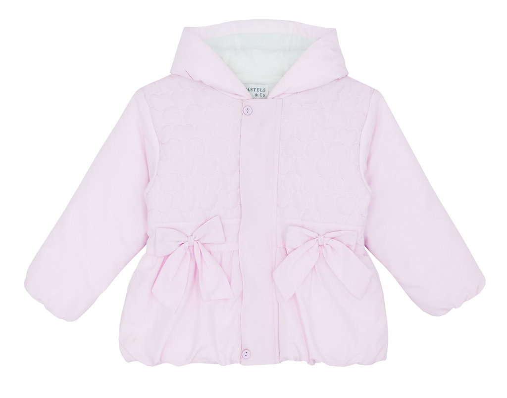 AW23 Pastels & Co GEORGIA Pink Hearts & Bows Hooded Coat / Jacket