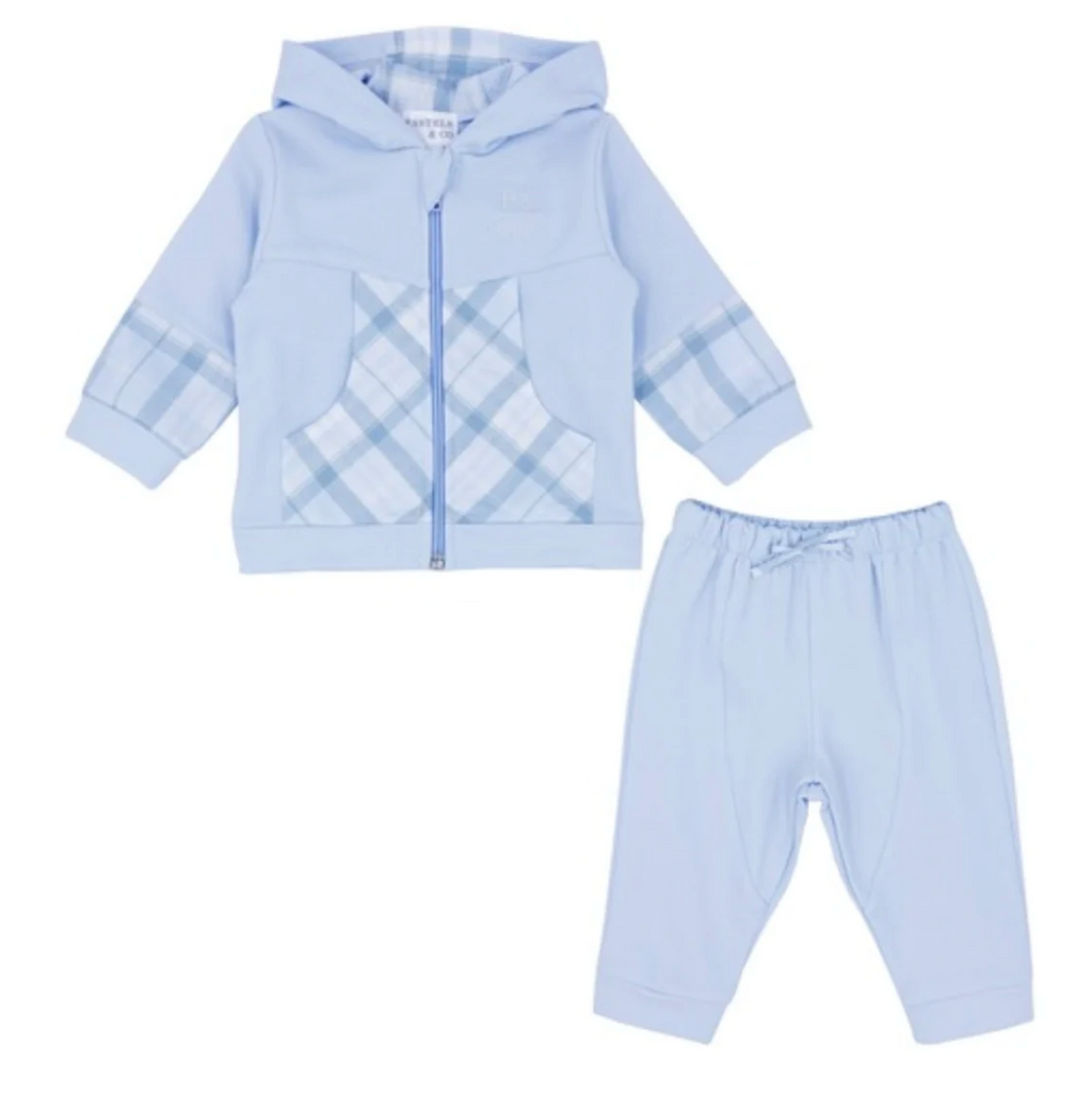 AW23 Pastels & Co DASHWOOD Blue & White Panel Checked Hooded Zipper Tracksuit