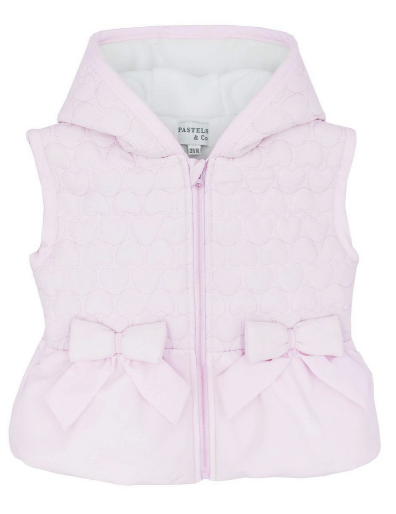 AW23 Pastels & Co JOSEPHINE Pink Hearts & Bows Hooded Gilet / Gillet