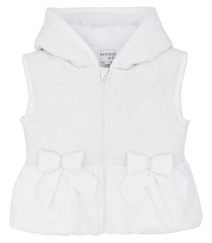 AW23 Pastels & Co JOSEPHINE White Hearts & Bows Hooded Gilet / Gillet