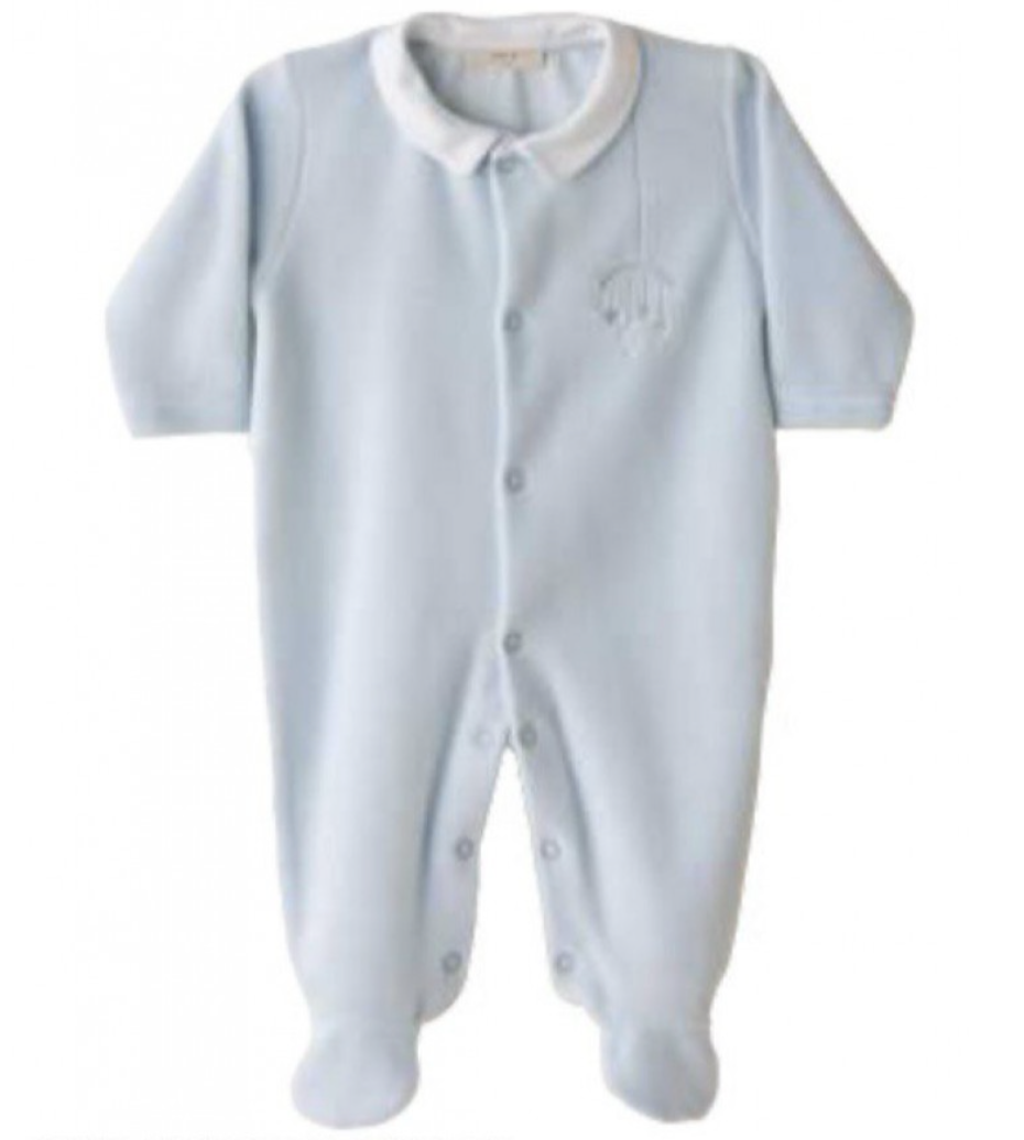 Baby Gi Pale Blue & White Velour Mobile Babygrow