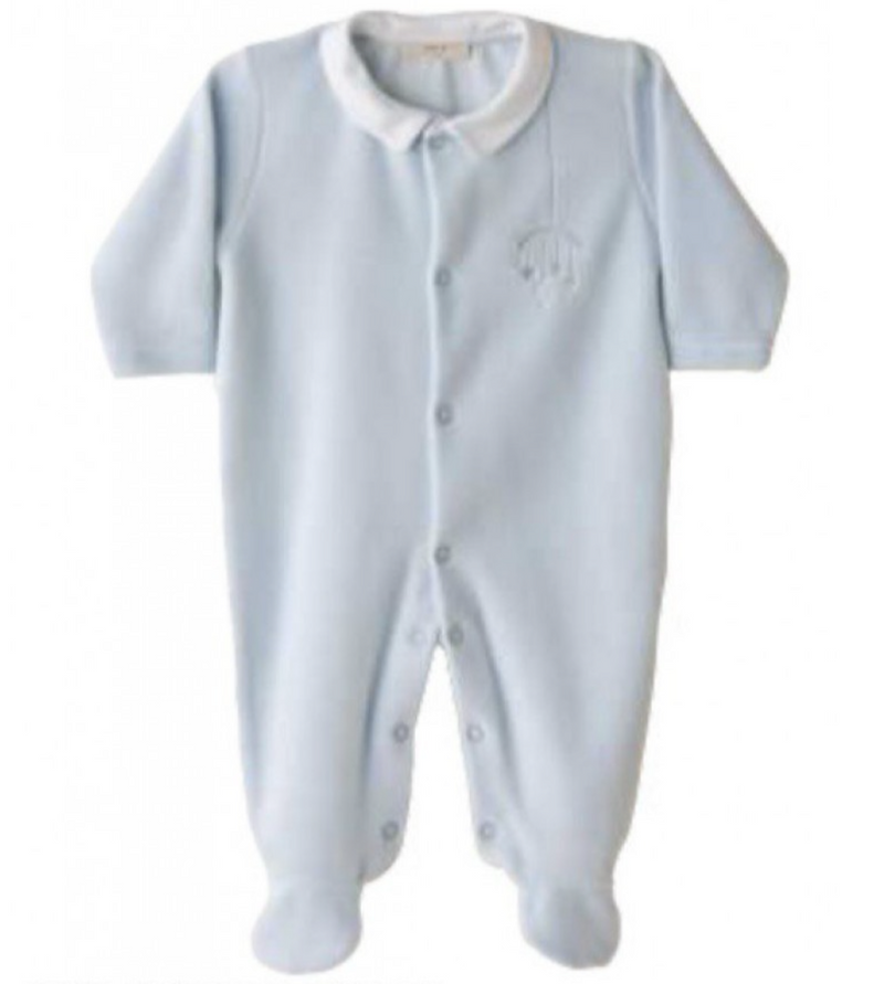 Baby Gi Pale Blue & White Velour Mobile Babygrow