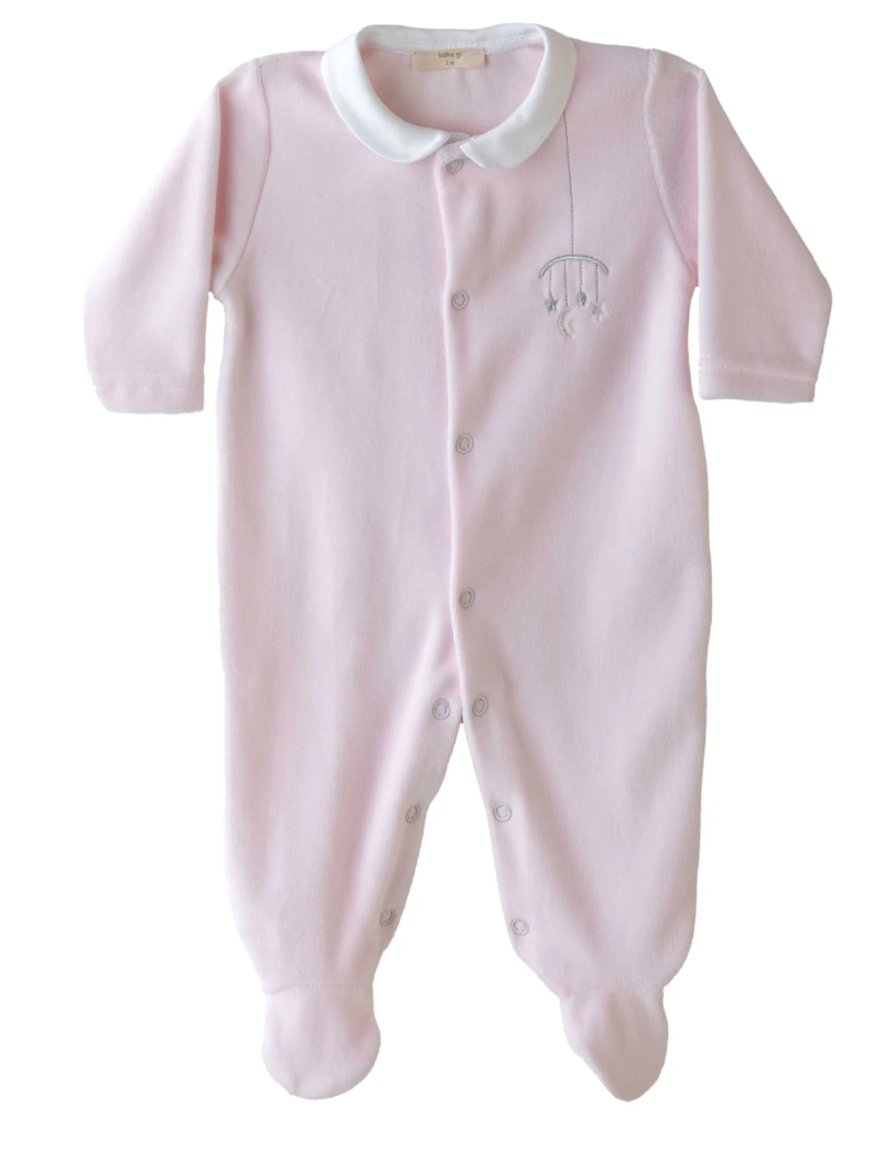 Baby Gi Pale Pink & White Velour Mobile Babygrow