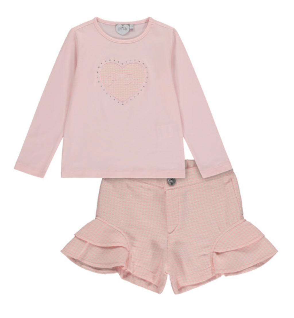 AW23 ADee ANGEL Pink Houndstooth Print Heart Shorts Set