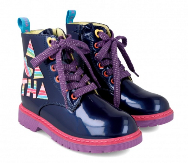 AW23 Agatha Ruiz De La Prada Navy Blue Multicoloured Logo Boots