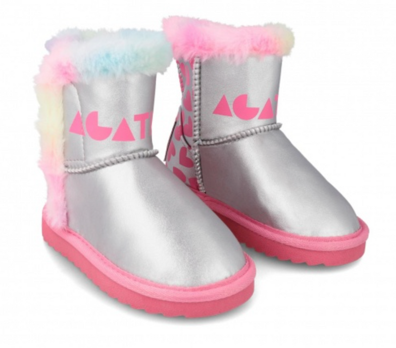 AW23 Agatha Ruiz De La Prada Silver Multicoloured Faux Fur Logo Boots