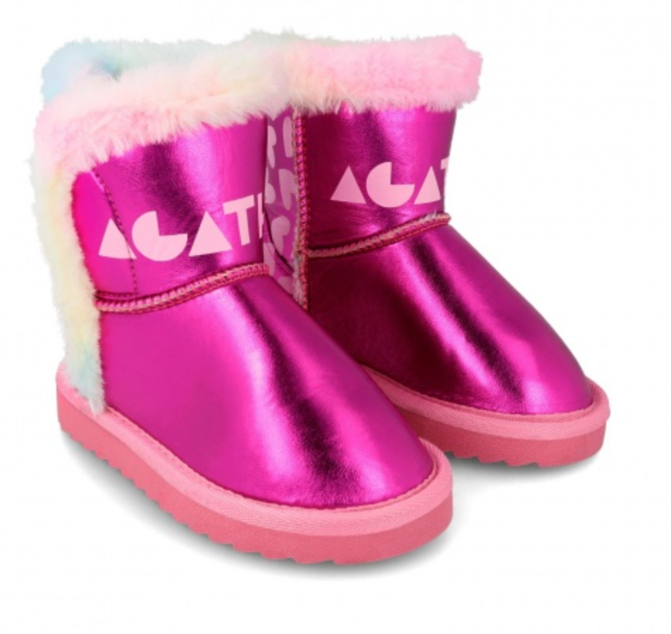 AW23 Agatha Ruiz De La Prada Fuchsia Pink Multicoloured Faux Fur Logo Boots