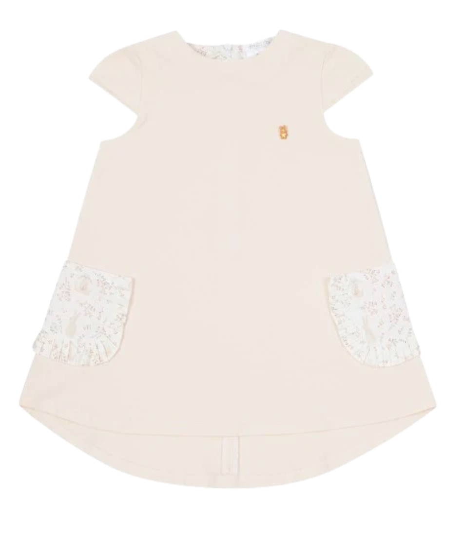SS24 Deolinda BUNNIES Peach & White Floral Pockets Frill Dress