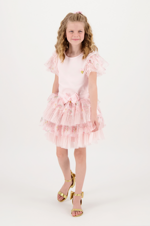 SS24 Angel's Face LARISSA & ABBIE Pink Floral Spotted Tulle Bow Skirt Set