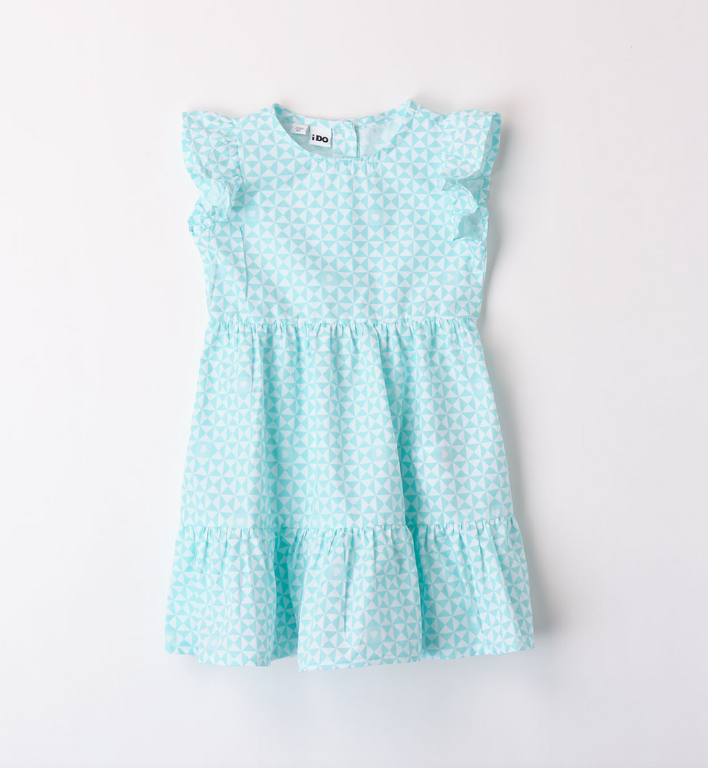 SS24 IDO White & Turquoise Geometric Print Dress