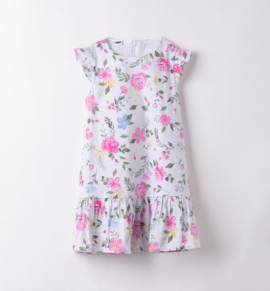 SS24 IDO White Multicoloured Floral Frill Dress