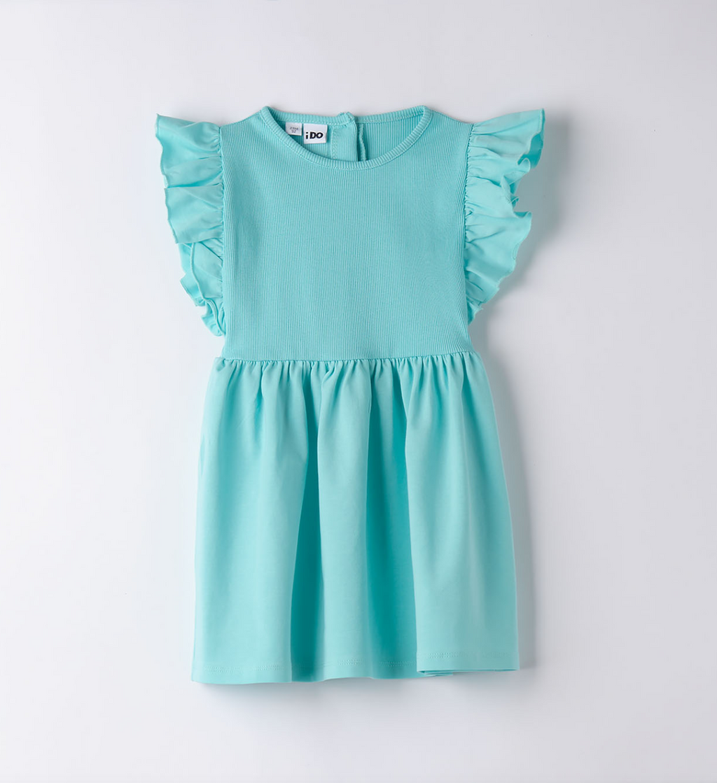 SS24 IDO Turquoise Ribbed Frill Dress