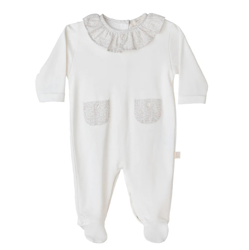 Baby Gi Ivory Cotton Bloom Floral Pockets Babygrow