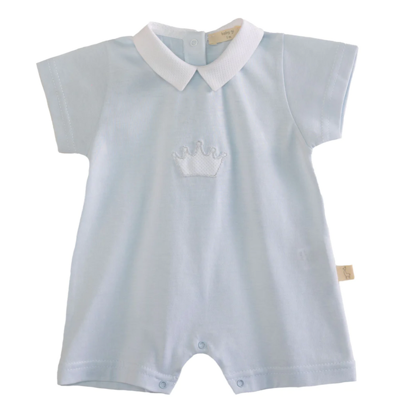 Baby Gi Pale Blue Cotton Crown Romper