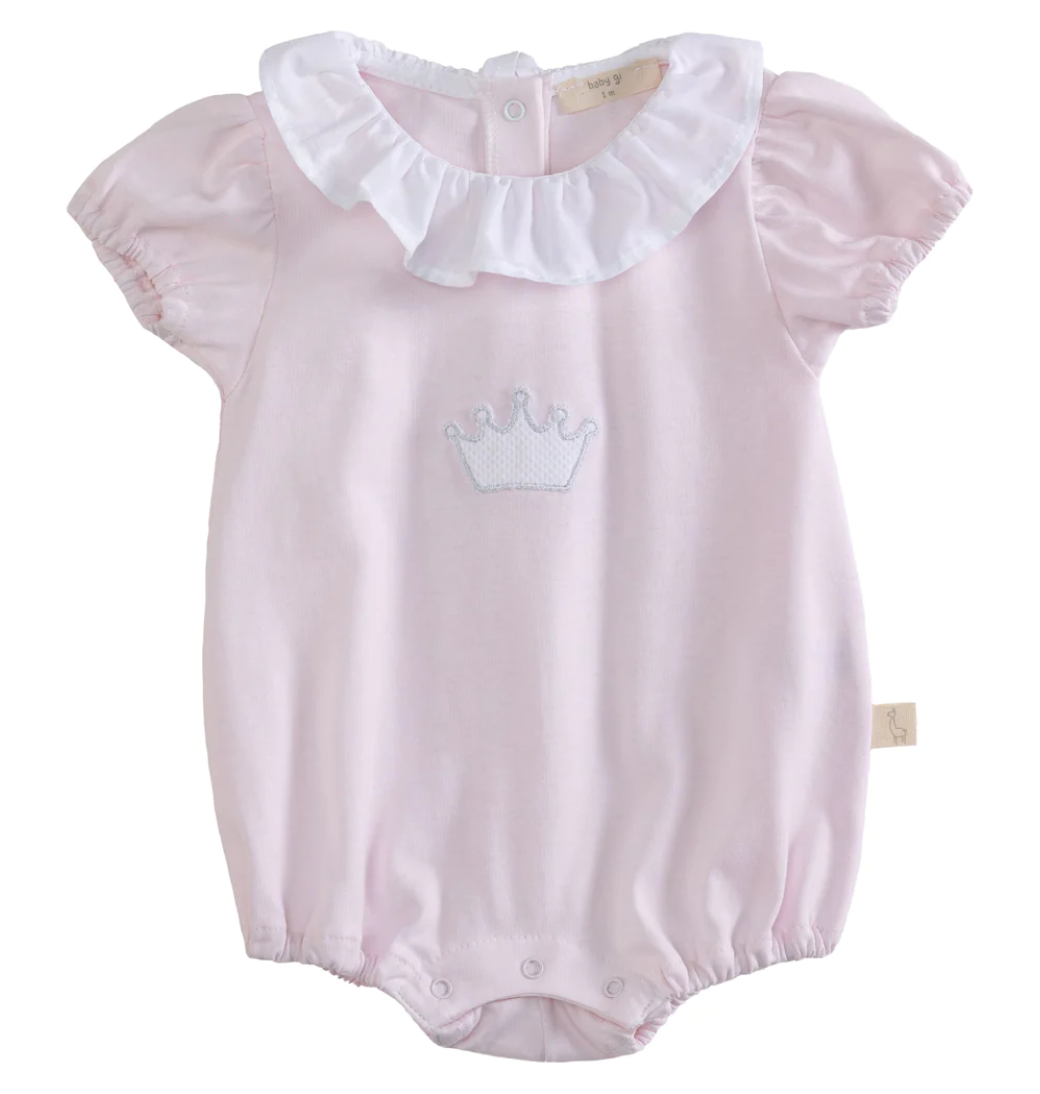 Baby Gi Pale Pink Cotton Crown Romper