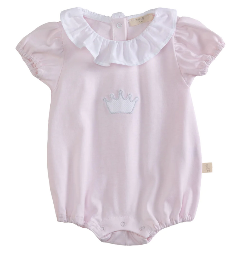 Baby Gi Pale Pink Cotton Crown Romper
