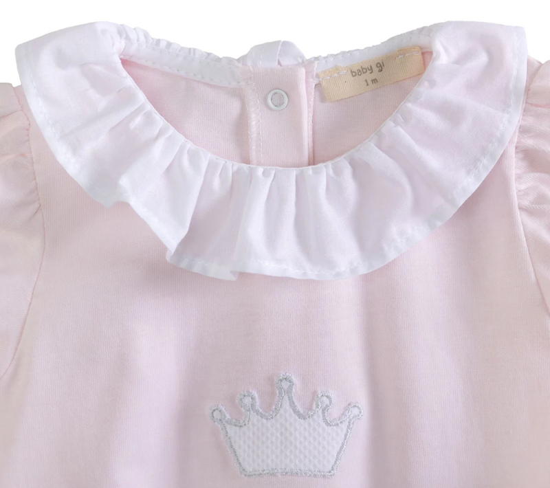 Baby Gi Pale Pink Cotton Crown Romper