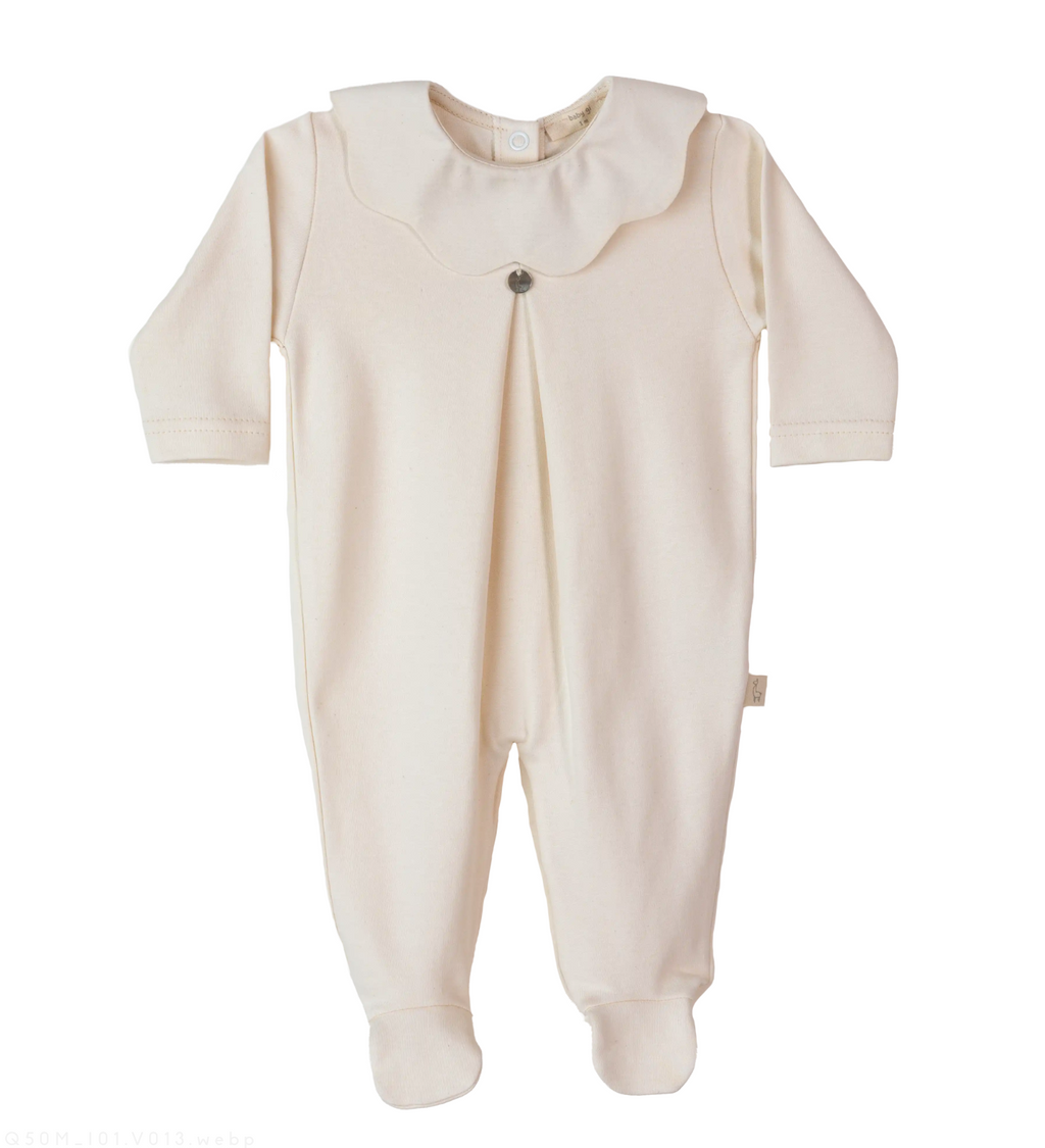 Baby Gi Beige Cotton Scallop Babygrow