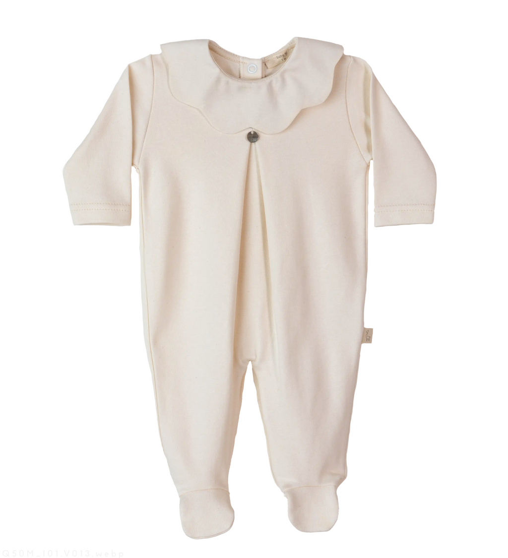 SS24 Baby Gi Beige Cotton Scallop Babygrow