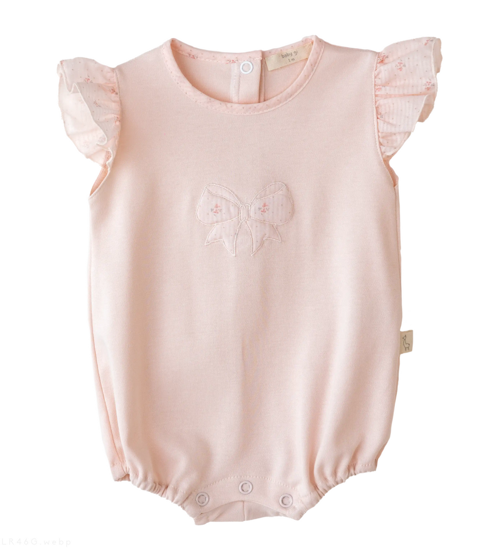 Baby Gi Peach Pink Cotton Flora Bow Romper