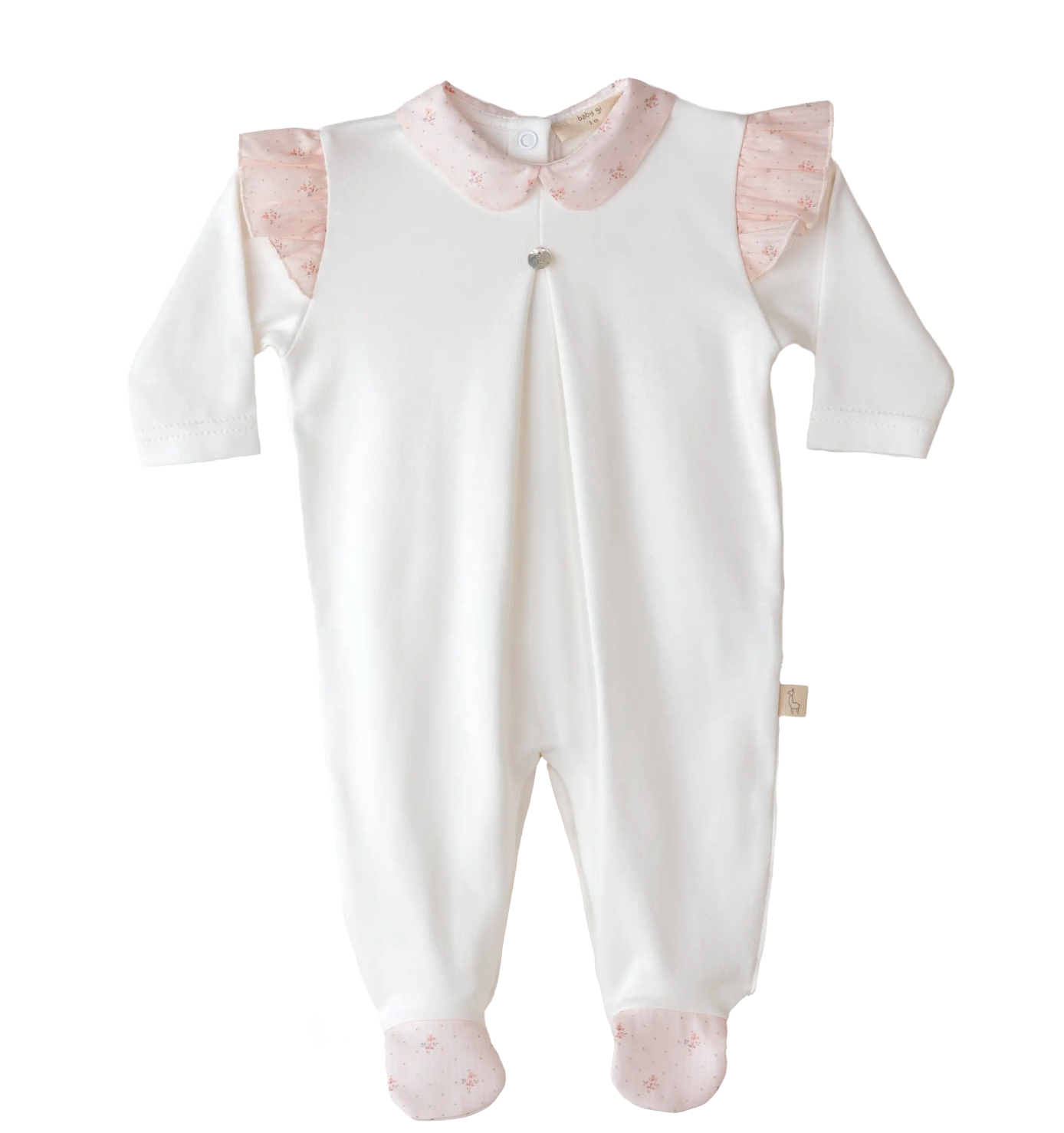 Baby Gi Ivory & Pink Cotton Flora Babygrow