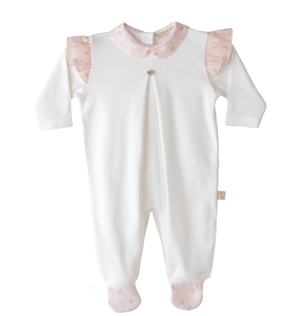Baby Gi Ivory & Pink Cotton Flora Babygrow