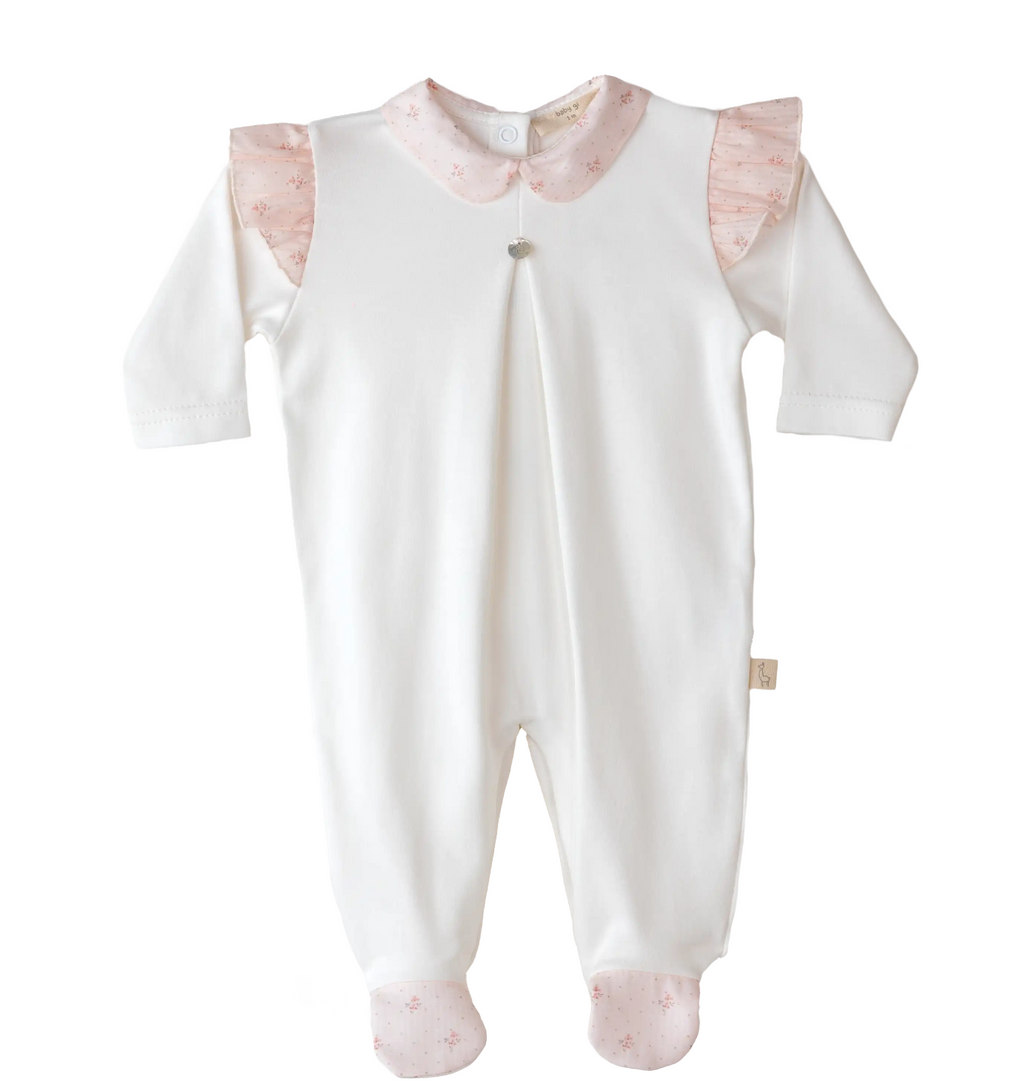 SS24 Baby Gi Ivory & Pink Cotton Flora Babygrow