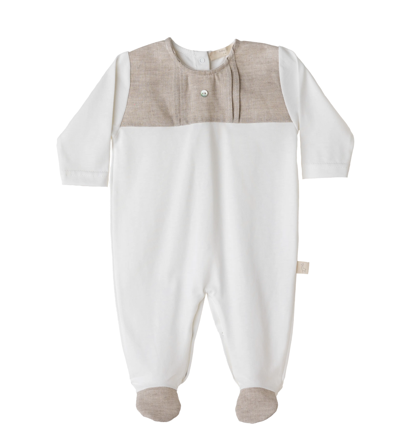 Baby Gi Ivory & Beige Cotton Fresh Button Babygrow