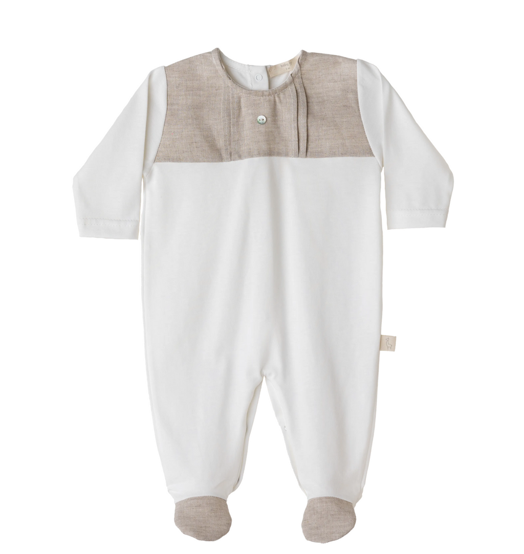 Baby Gi Ivory & Beige Cotton Fresh Button Babygrow