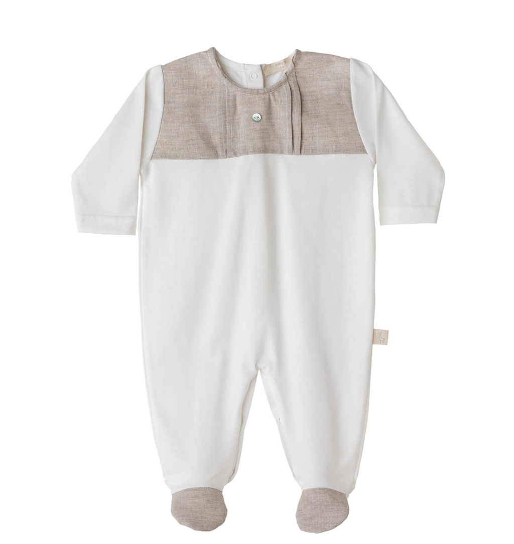 SS24 Baby Gi Ivory & Beige Cotton Fresh Button Babygrow