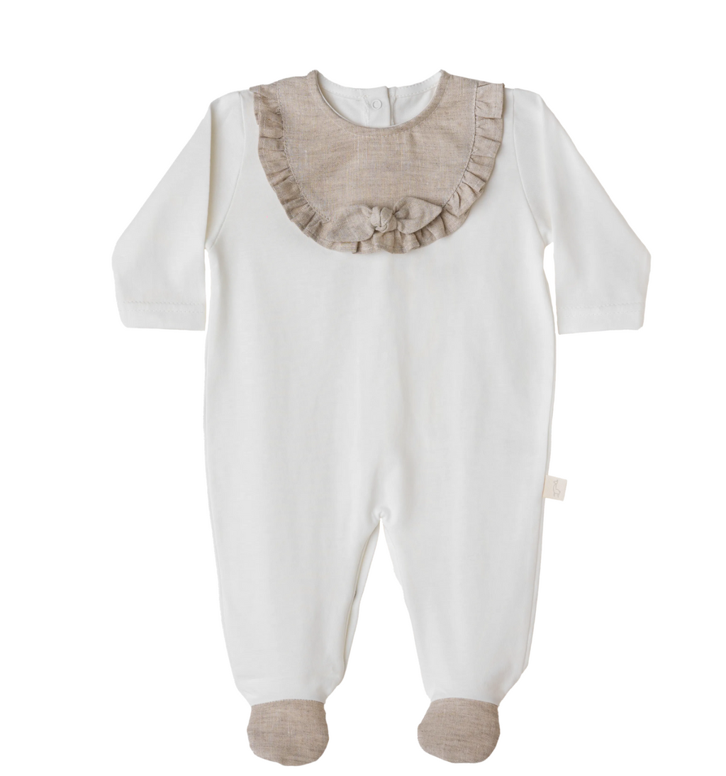 Baby Gi Ivory & Beige Cotton Fresh Bow Babygrow