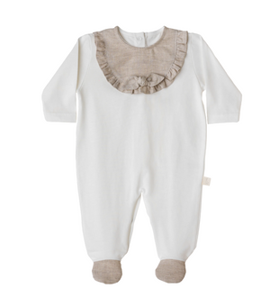 Baby Gi Ivory & Beige Cotton Fresh Bow Babygrow