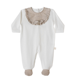 SS24 Baby Gi Ivory & Beige Cotton Fresh Bow Babygrow