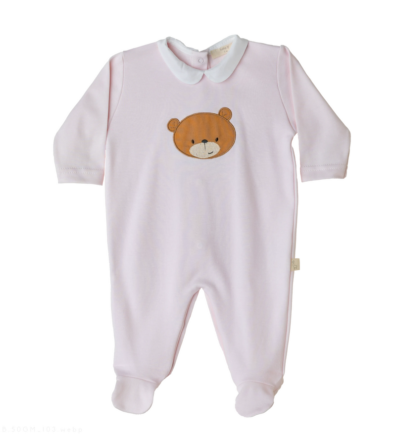SS24 Baby Gi Pale Pink Cotton Little Bear Babygrow