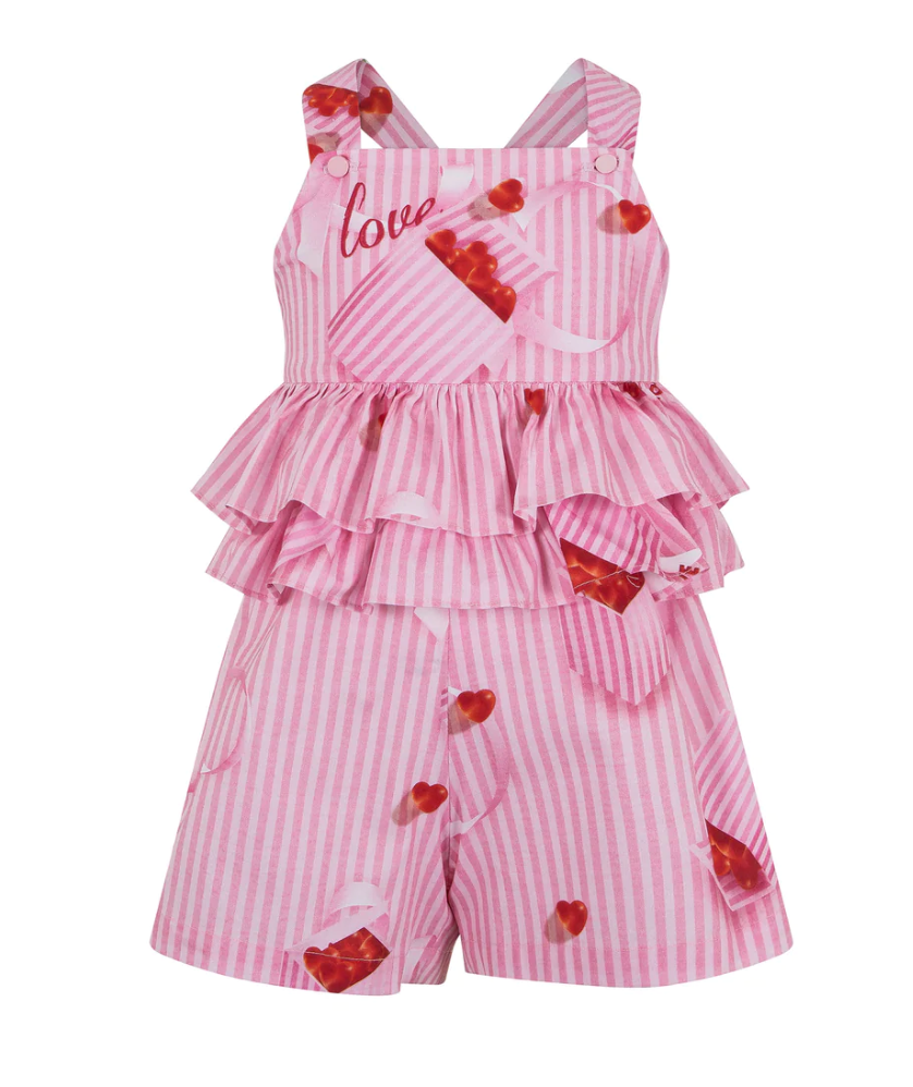 SS24 Lapin House Pink & Red 'Love' Hearts Stripe Playsuit