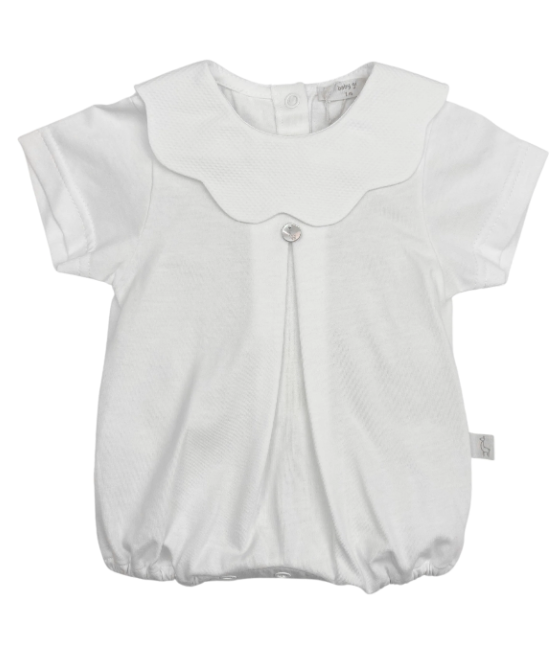 SS24 Baby Gi White Cotton Scallop Pique Romper