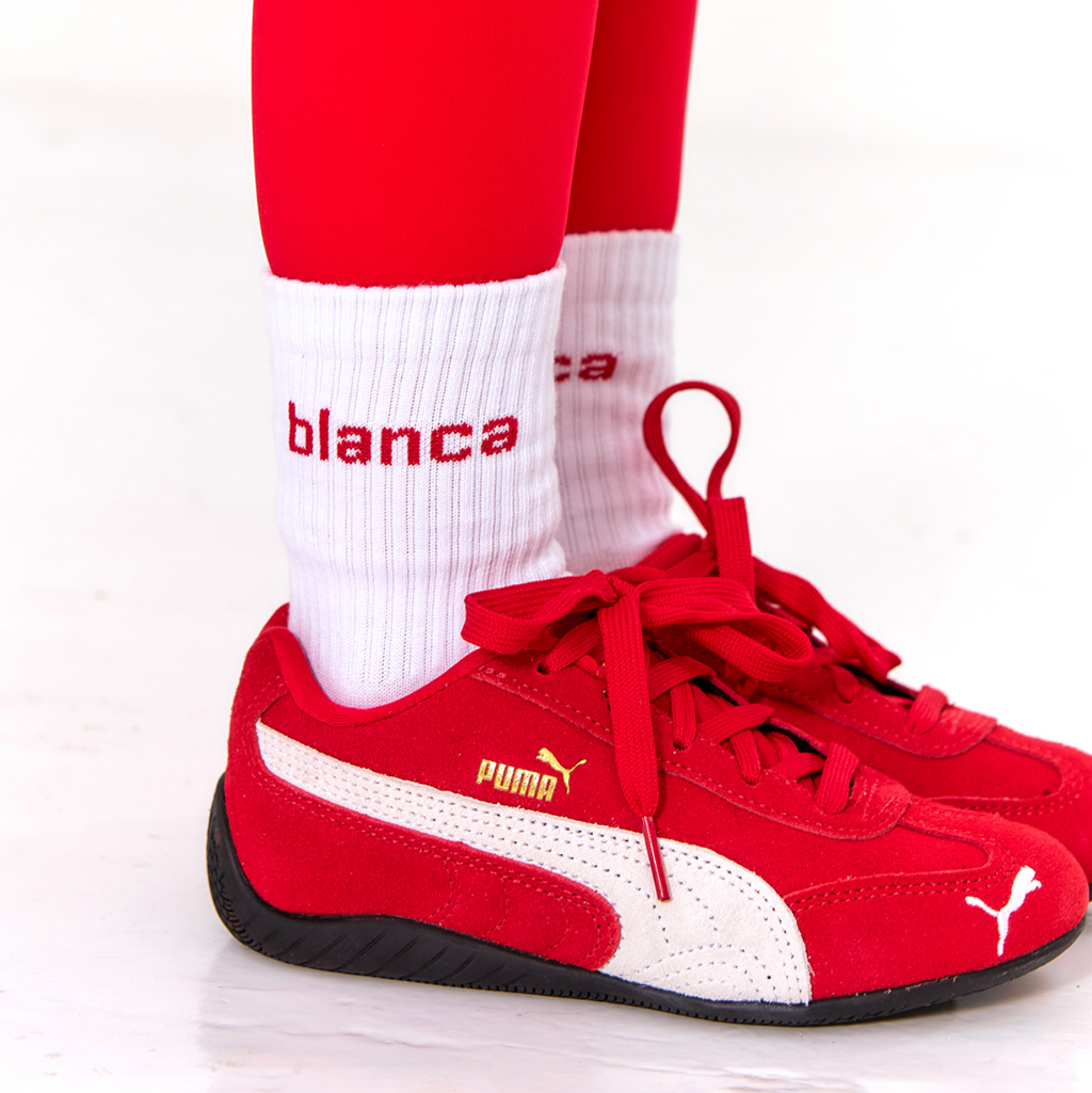 SS25 Blanca Sport White With Red Logo Socks