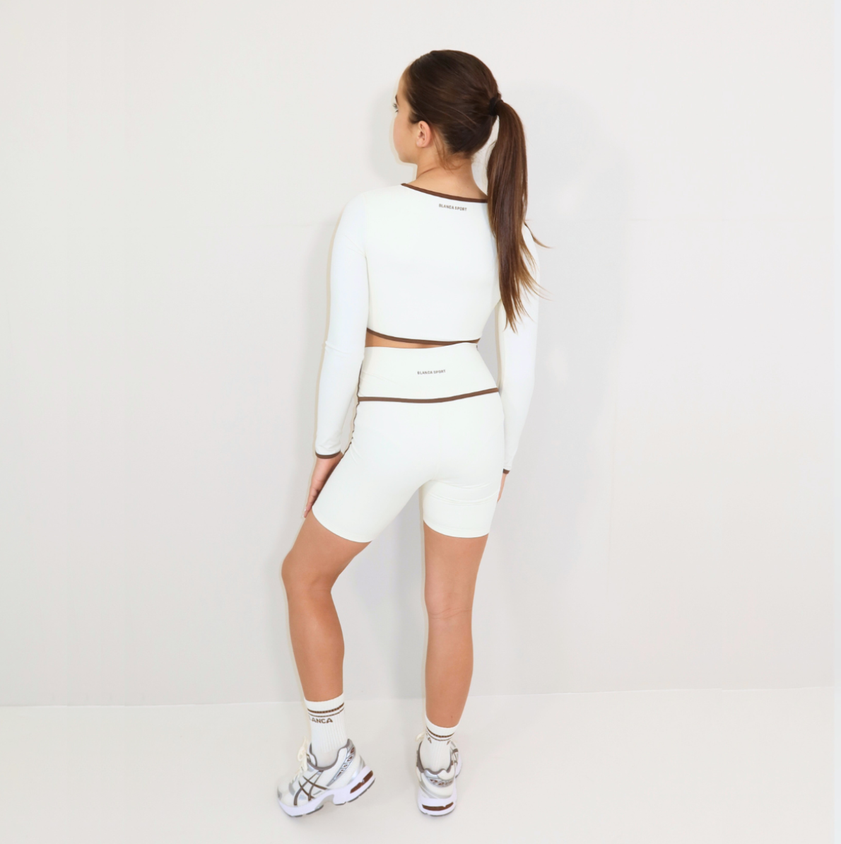 SS25 Blanca Sport Cream & Brown Piping Cycling Shorts Set